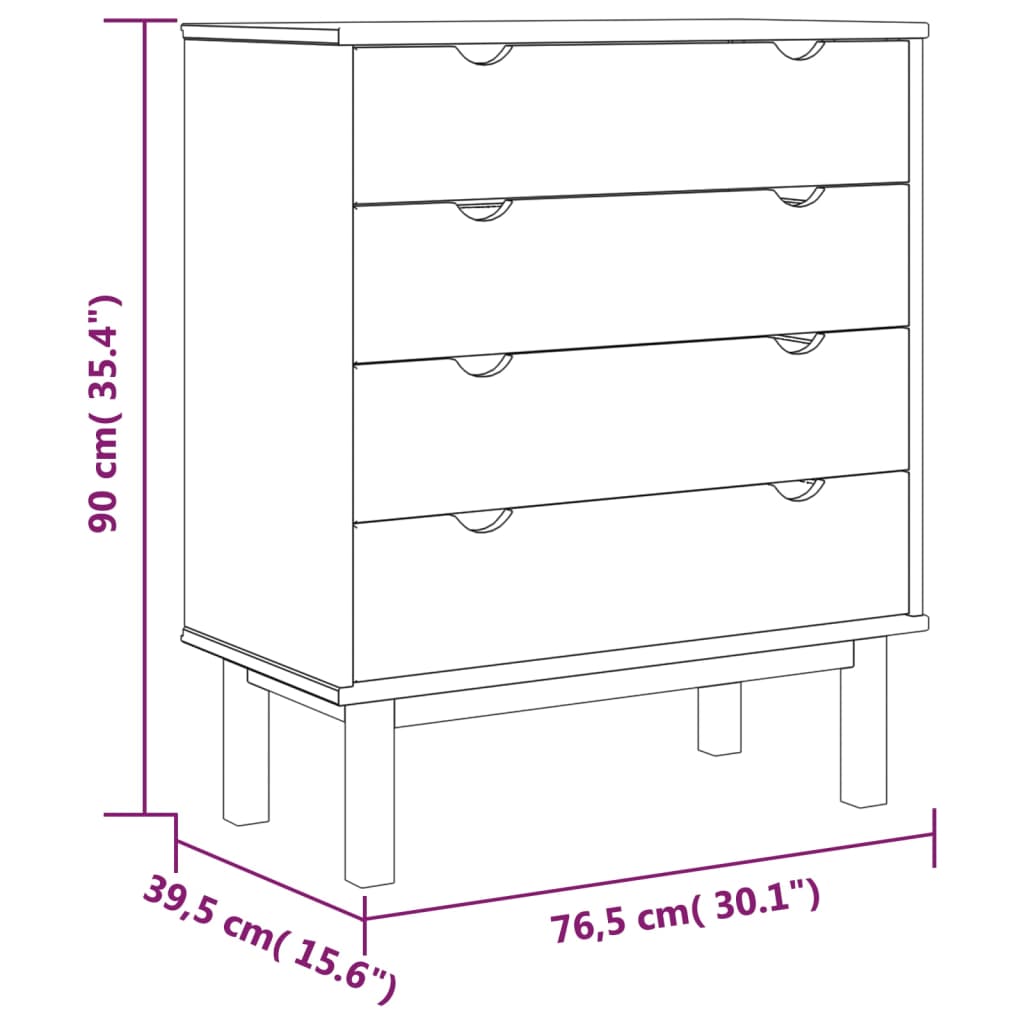 Commode OTTA Marron et blanc 76,5x39,5x90 cm Bois de pin massif