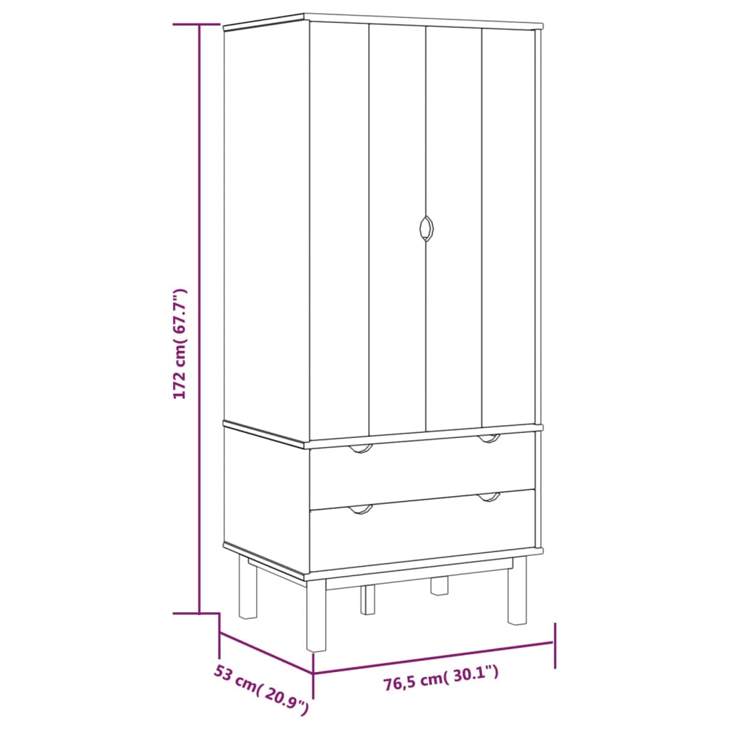 Garde-robe OTTA Marron et gris 76,5x53x172 cm Bois massif pin