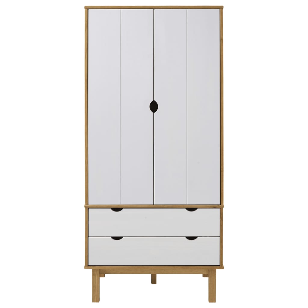 Garde-robe OTTA Marron et blanc 76,5x53x172 cm Bois massif pin