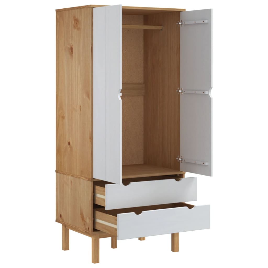 Garde-robe OTTA Marron et blanc 76,5x53x172 cm Bois massif pin