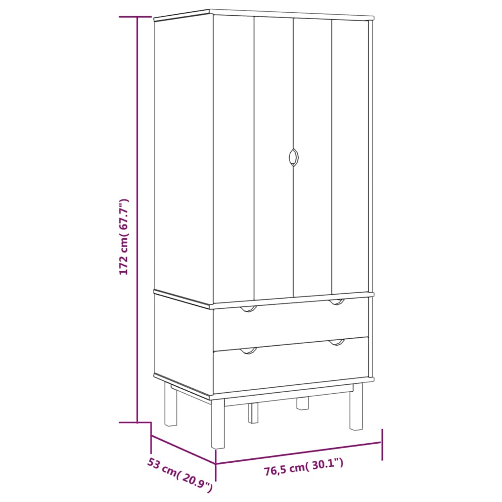 Garde-robe OTTA Marron et blanc 76,5x53x172 cm Bois massif pin