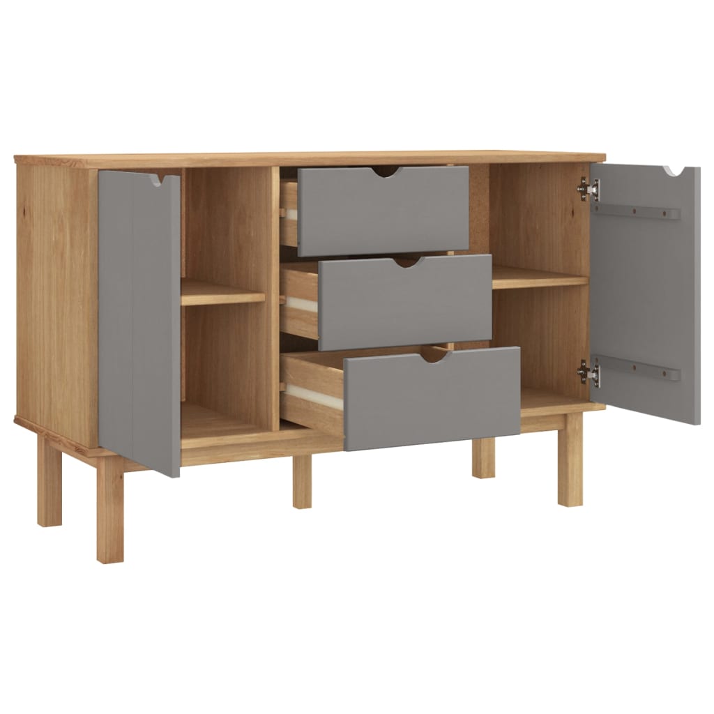 OTTA Sideboard Braun und Grau 113,5x43x73 cm Massives Kiefernholz