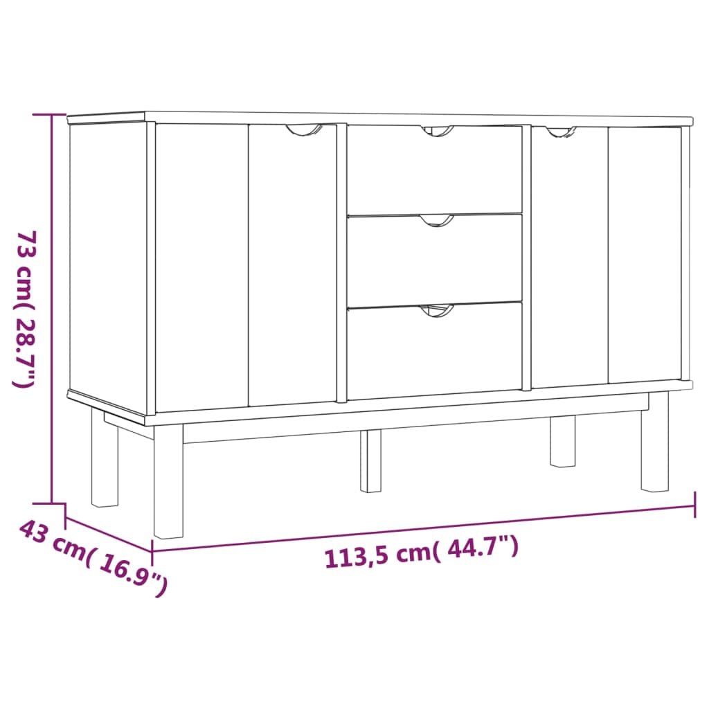 OTTA Sideboard Braun und Grau 113,5x43x73 cm Massives Kiefernholz