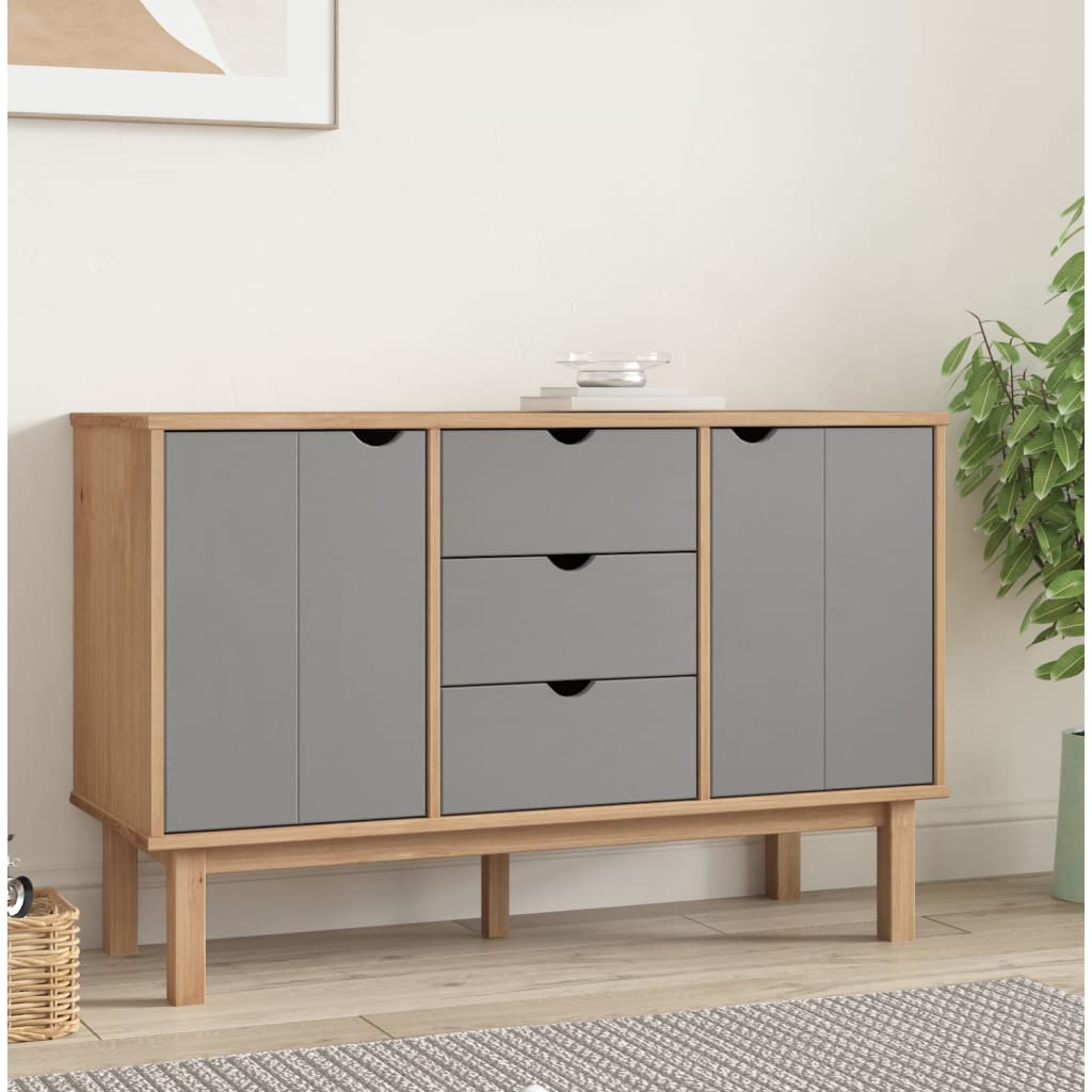 OTTA Sideboard Braun und Grau 113,5x43x73 cm Massives Kiefernholz