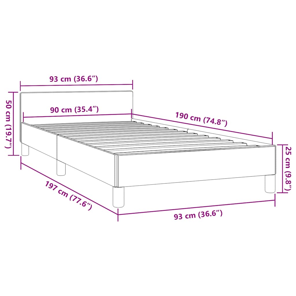 Cadre de lit avec tête de lit sans matelas bleu 90x190 cm tissu