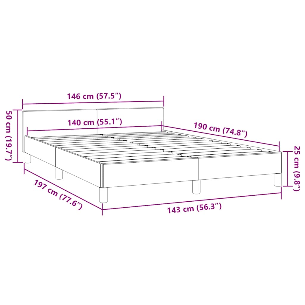 Cadre de lit sans matelas gris foncé 140x190 cm tissu