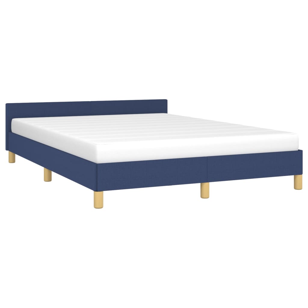 Bed frame with headboard without mattress blue 140x190cm fabric