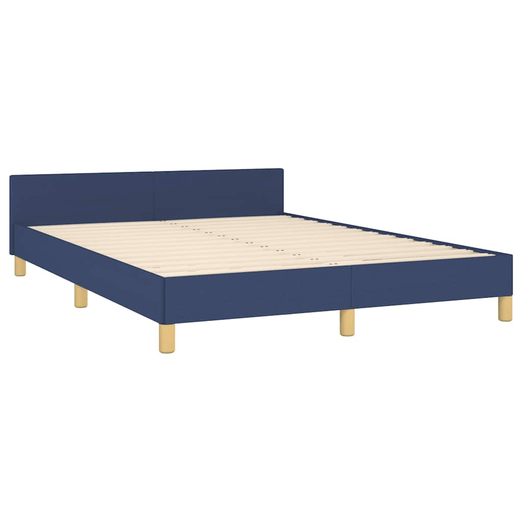 Bed frame with headboard without mattress blue 140x190cm fabric