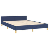 Bed frame with headboard without mattress blue 140x190cm fabric