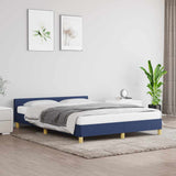 Bed frame with headboard without mattress blue 140x190cm fabric