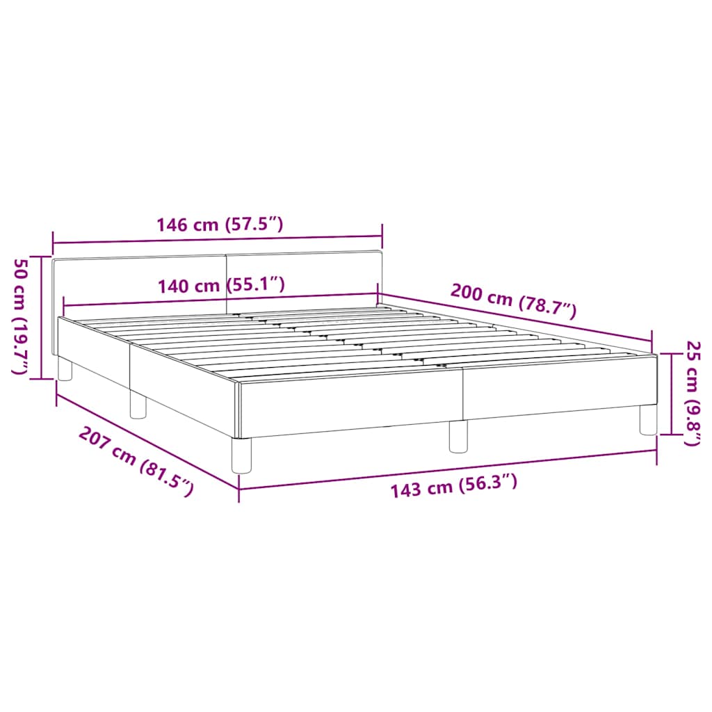 Bed frame with headboard without mattress cream 140x200 cm