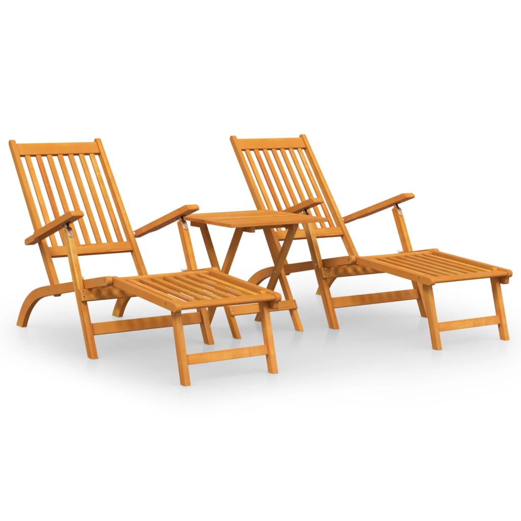 Chaises longues d'extérieur repose-pieds et table Acacia solide