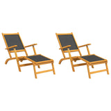 Chaises longues d'extérieur lot de 2 Acacia massif et textilène