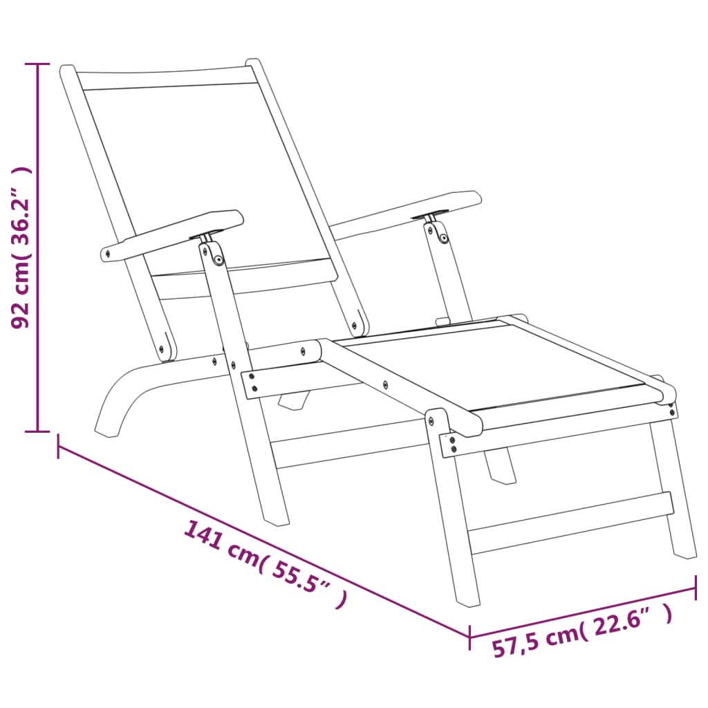 Chaises longues d'extérieur lot de 2 Acacia massif et textilène