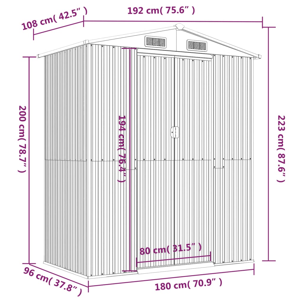 Abri de jardin Marron clair 192x108x223 cm Acier galvanisé