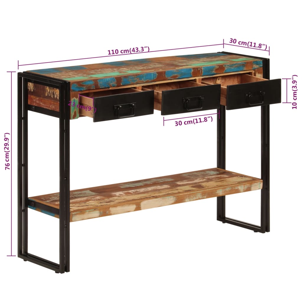 Konsolentisch 110x30x76 cm Massives Altholz