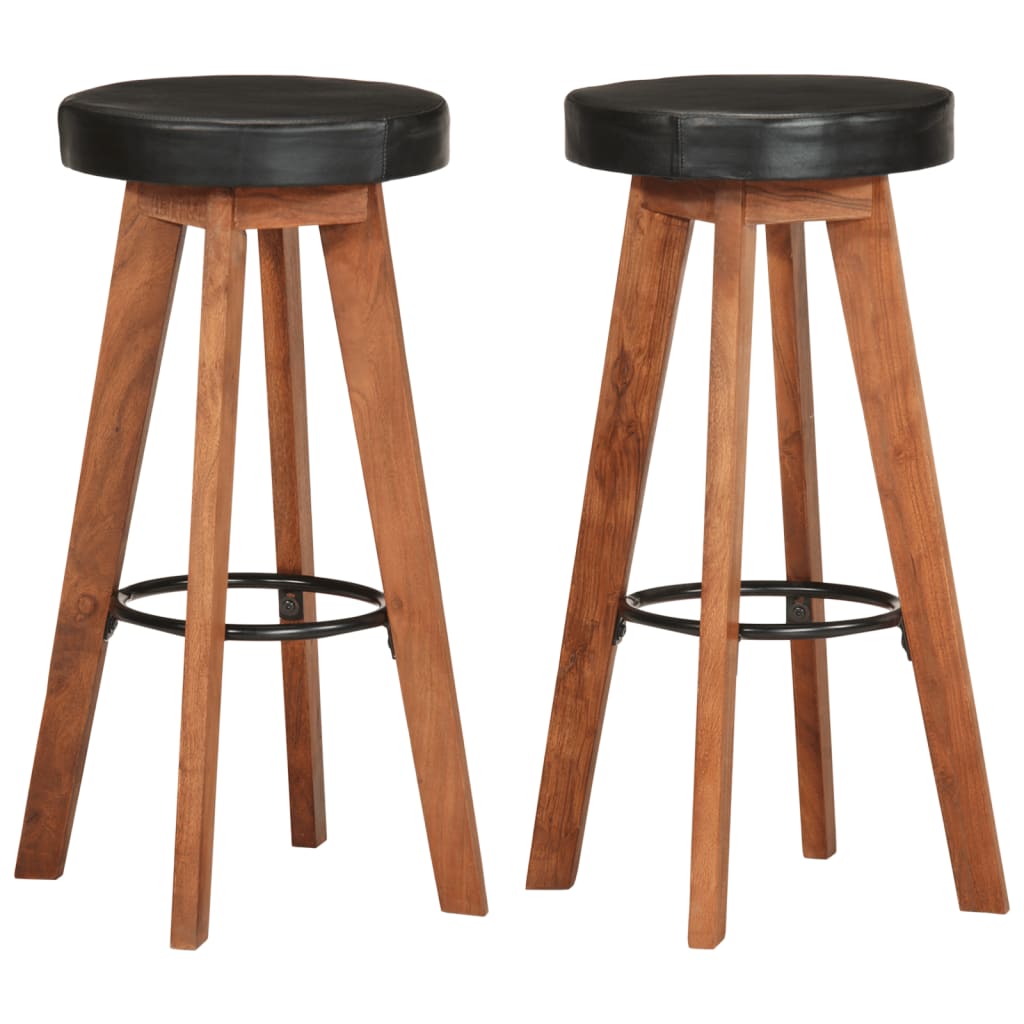 Tabourets de bar 2 pcs Cuir véritable et bois d'acacia solide