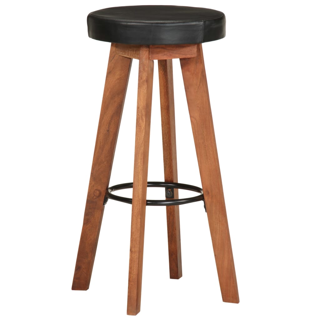 Tabourets de bar 2 pcs Cuir véritable et bois d'acacia solide