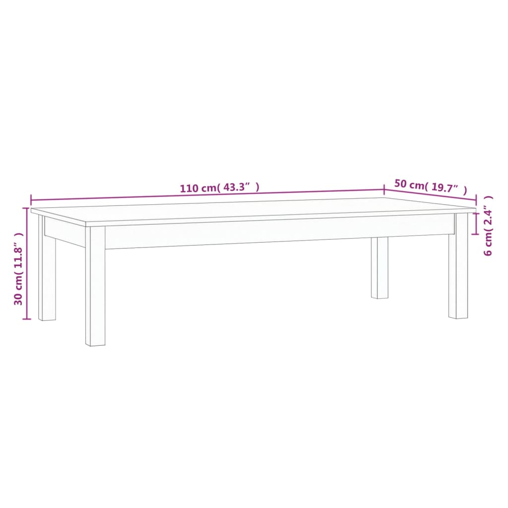 Couchtisch Grau 110x50x30 cm Massives Kiefernholz