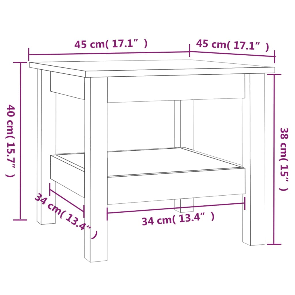 Couchtisch Weiß 45x45x40 cm Massives Kiefernholz