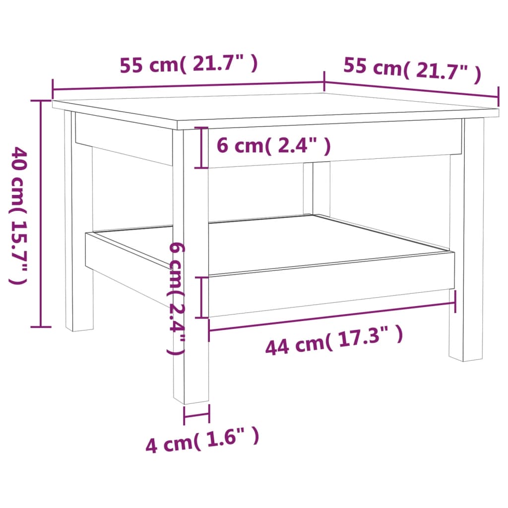 Honigbrauner Couchtisch 55x55x40 cm Massives Kiefernholz