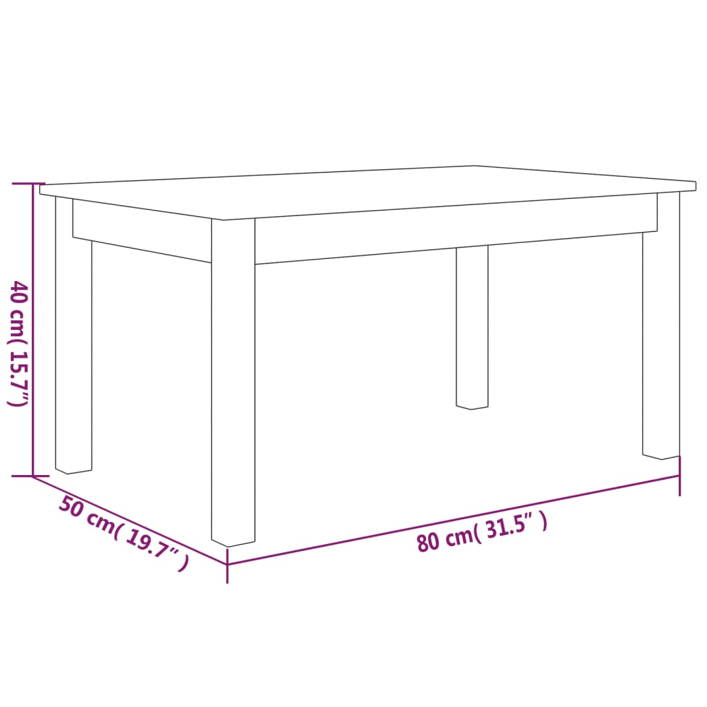 Couchtisch Weiß 80x50x40 cm Massives Kiefernholz