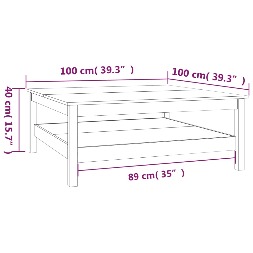 Table basse Blanc 100x100x40 cm Bois massif de pin