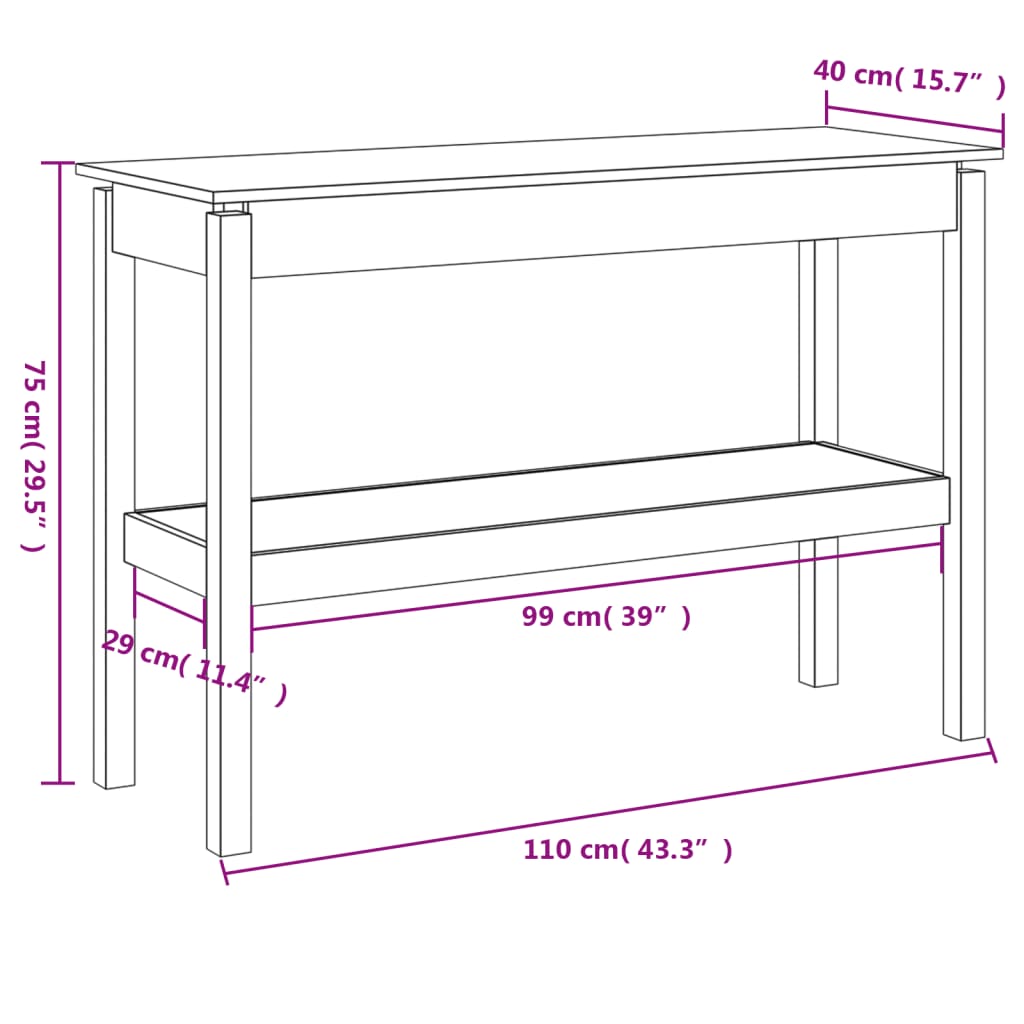 Table console Blanc 110x40x75 cm Bois de pin solide