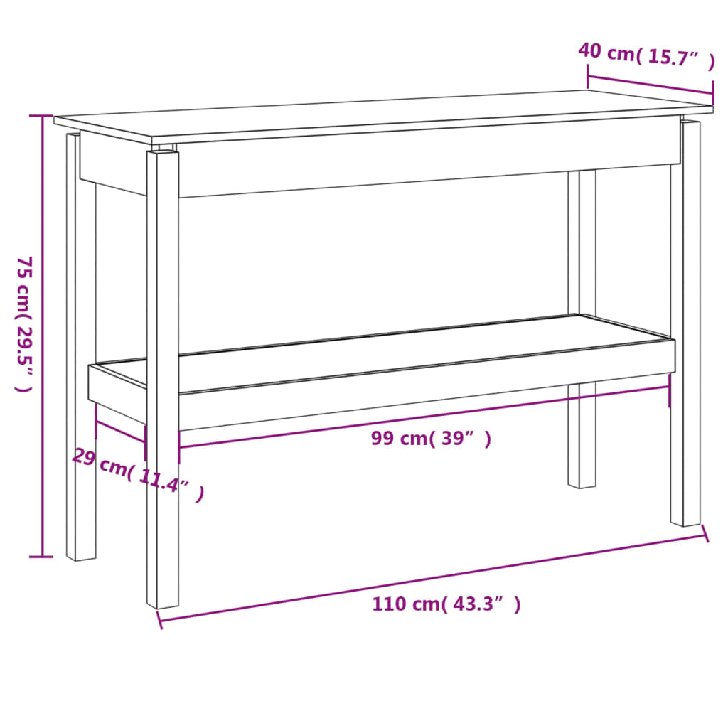 Table console Marron miel 110x40x75 cm Bois de pin solide