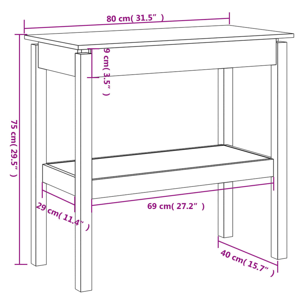 Table console 80x40x75 cm Bois massif de pin