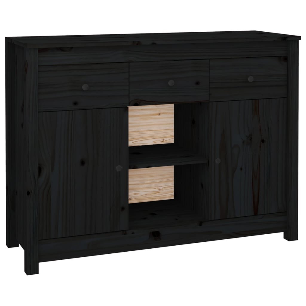 Buffet Noir 100x35x74,5 cm Bois massif de pin