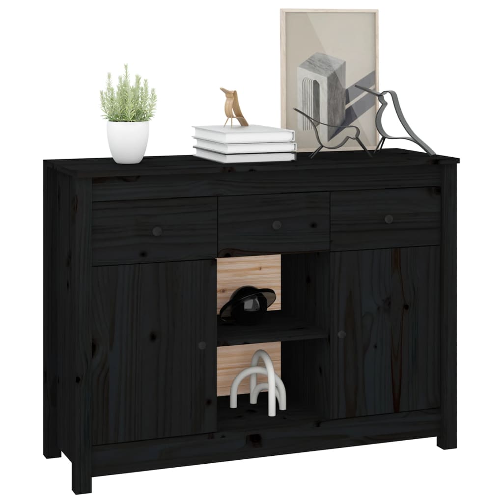 Buffet Noir 100x35x74,5 cm Bois massif de pin