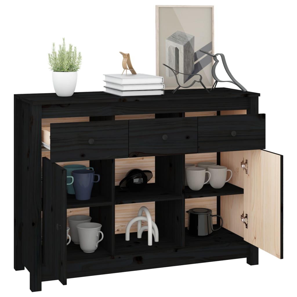 Buffet Noir 100x35x74,5 cm Bois massif de pin