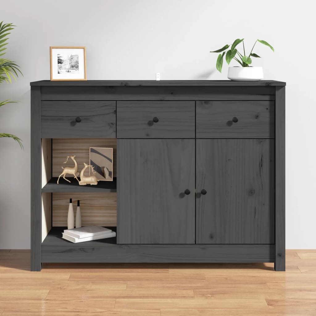 Grey Sideboard 100x35x74 cm Solid Pine Wood