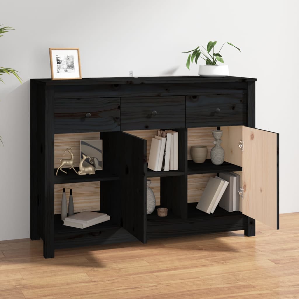 Buffet Noir 100x35x74 cm Bois massif de pin