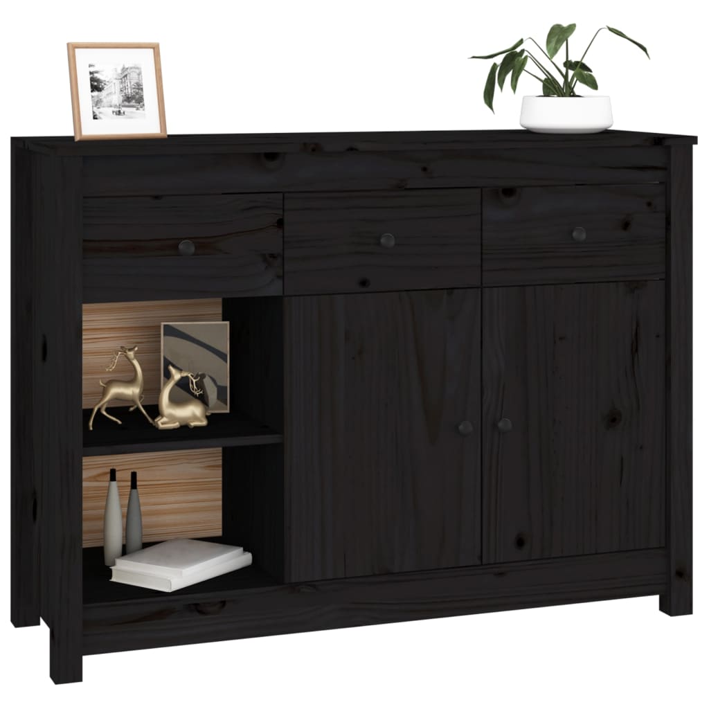 Buffet Noir 100x35x74 cm Bois massif de pin