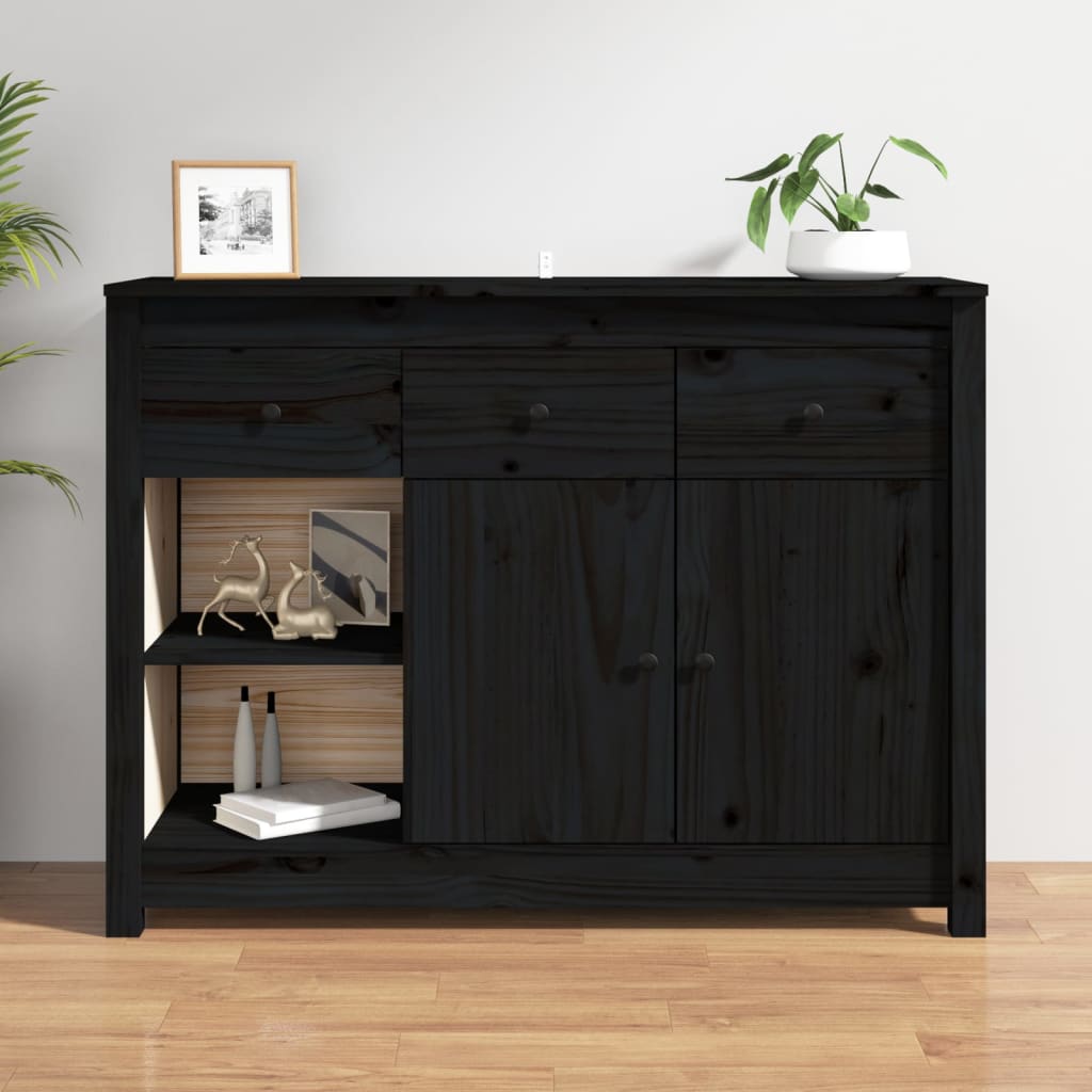 Buffet Noir 100x35x74 cm Bois massif de pin