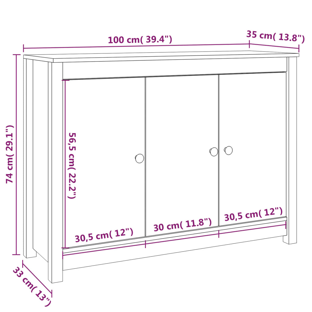 Sideboard 100x35x74 cm Massives Kiefernholz