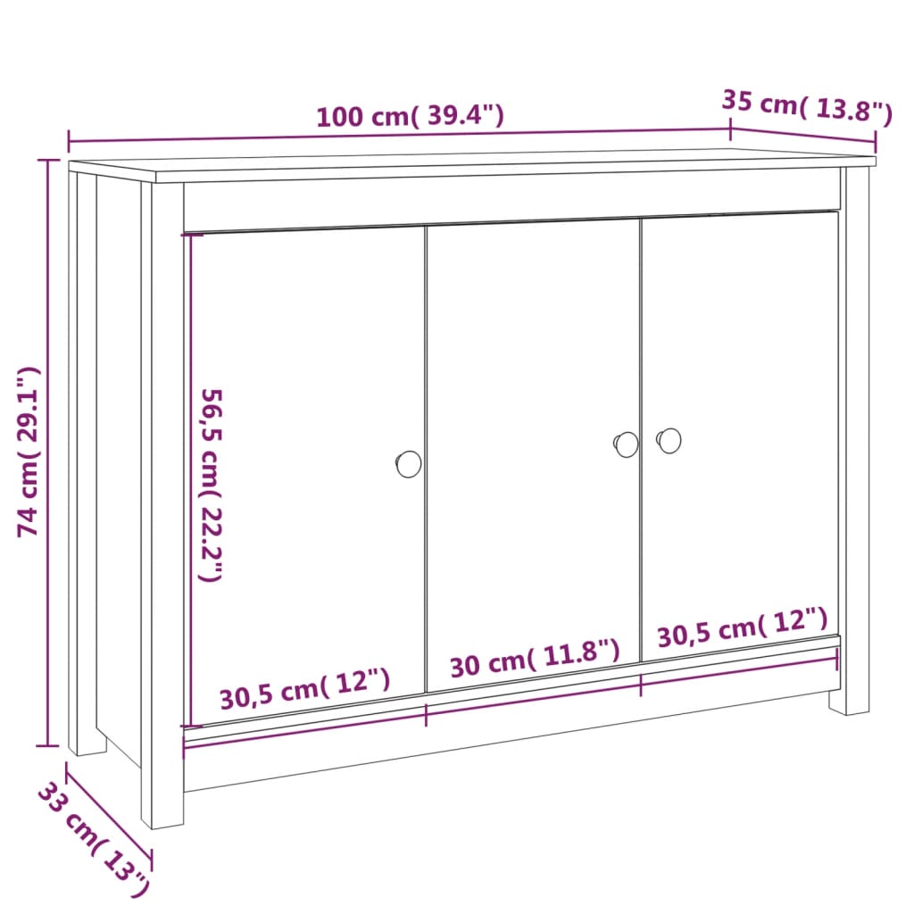 Buffet Blanc 100x35x74 cm Bois massif de pin