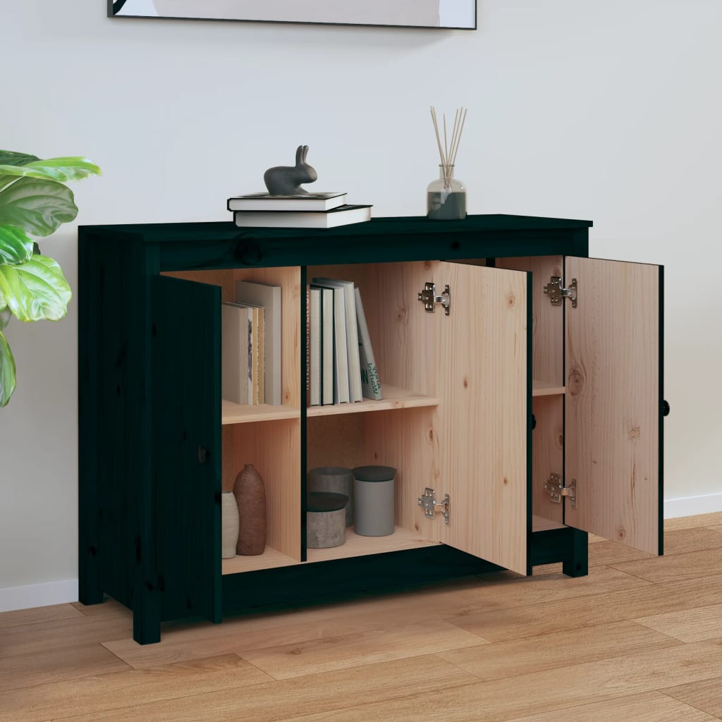 Buffet Noir 100x35x74 cm Bois massif de pin