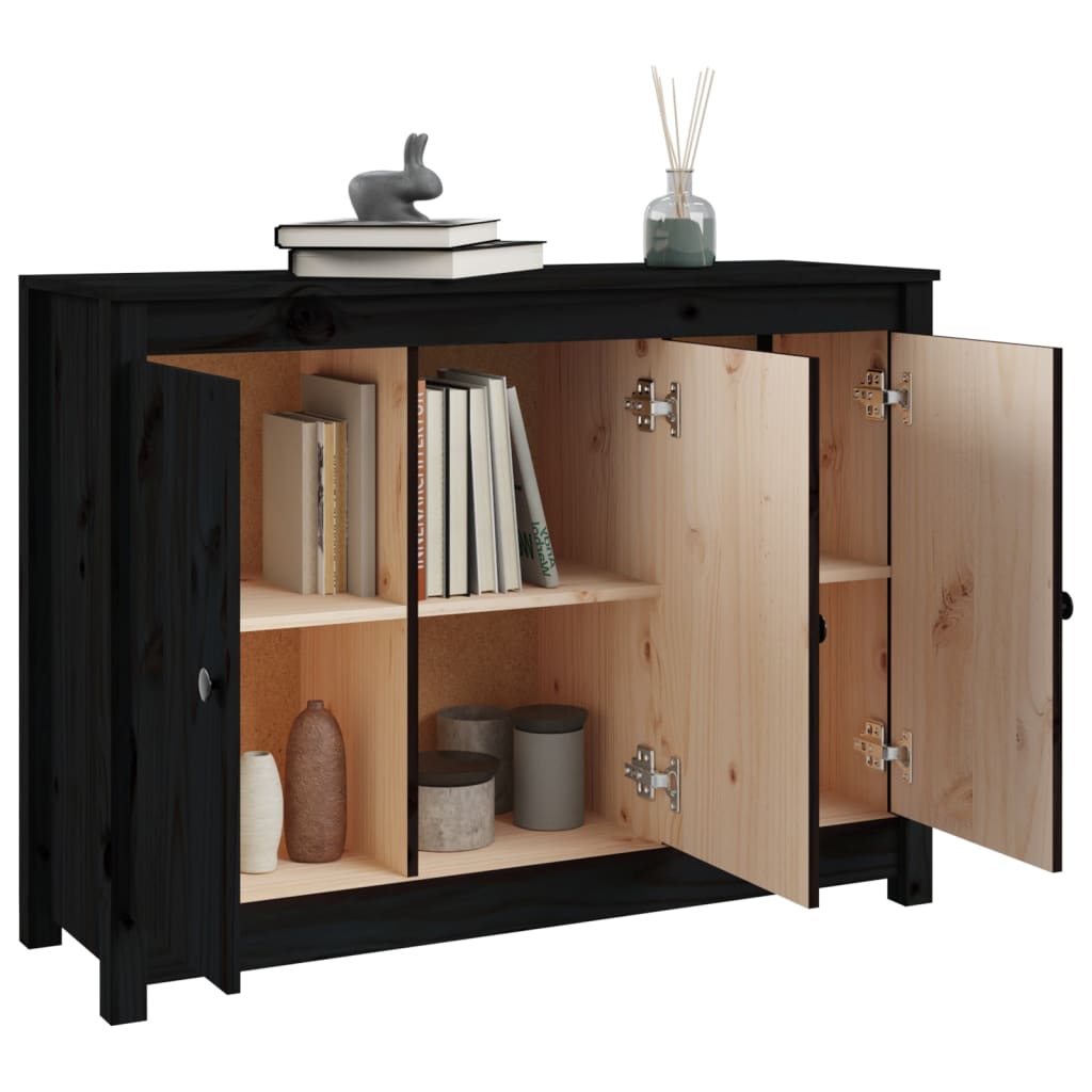 Buffet Noir 100x35x74 cm Bois massif de pin