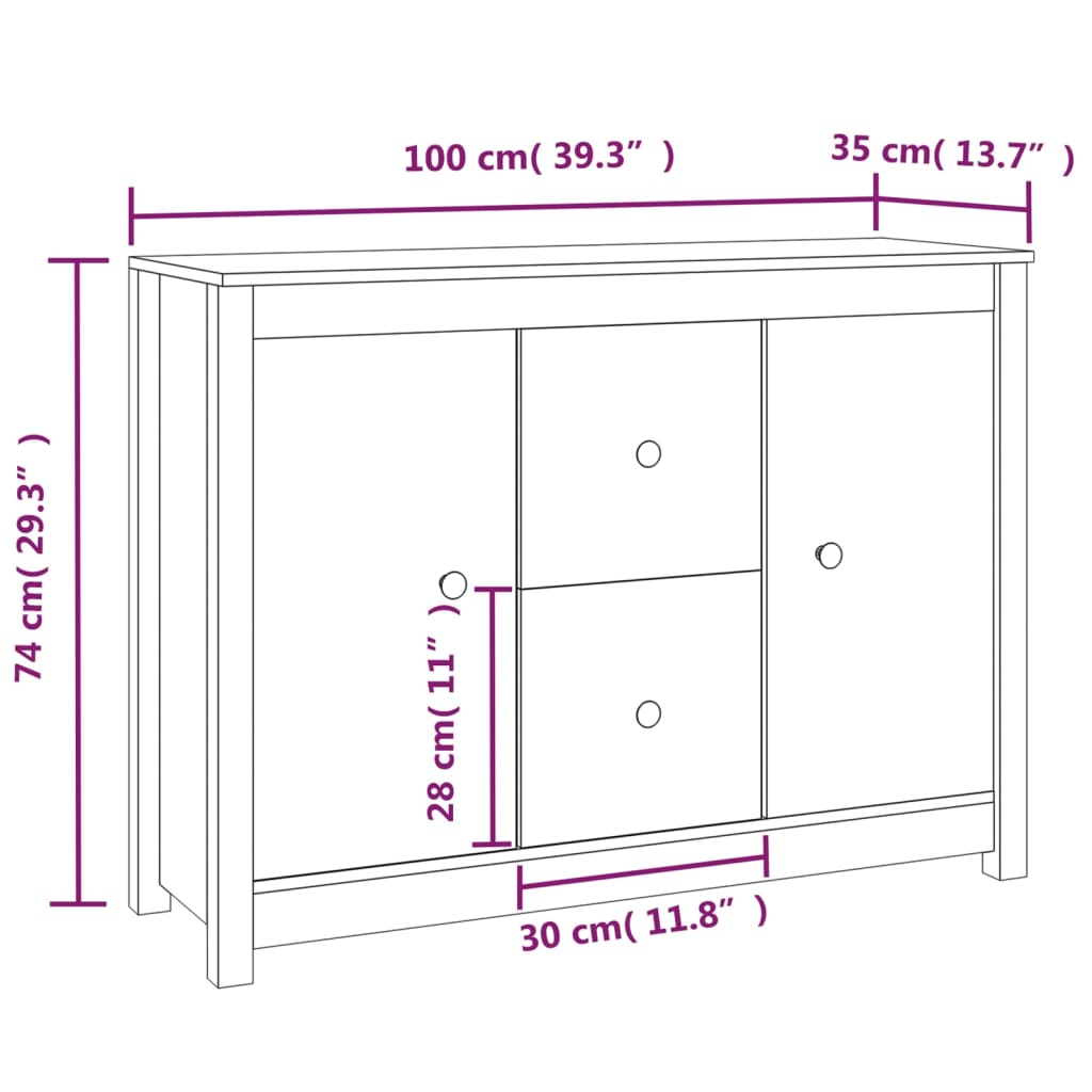 Buffet Blanc 100x35x74 cm Bois massif de pin