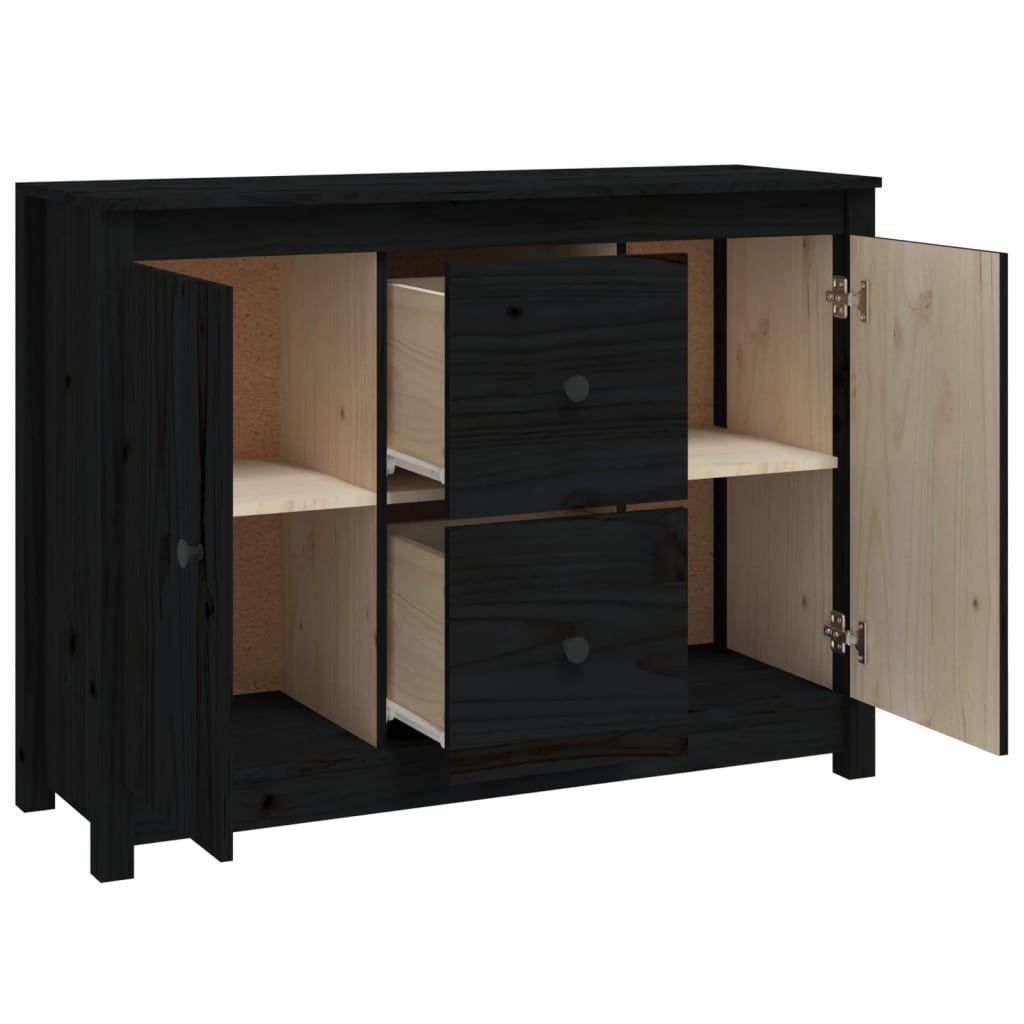 Buffet Noir 100x35x74 cm Bois massif de pin