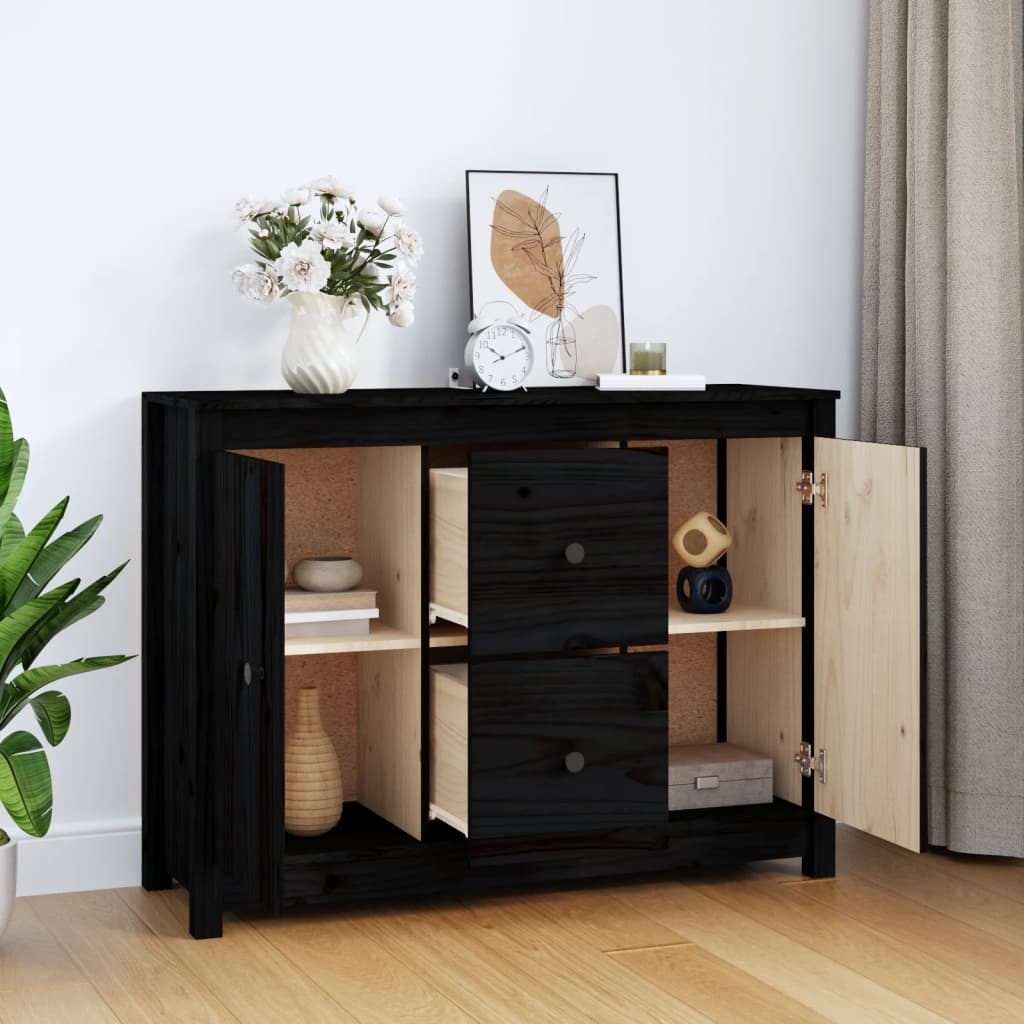 Buffet Noir 100x35x74 cm Bois massif de pin