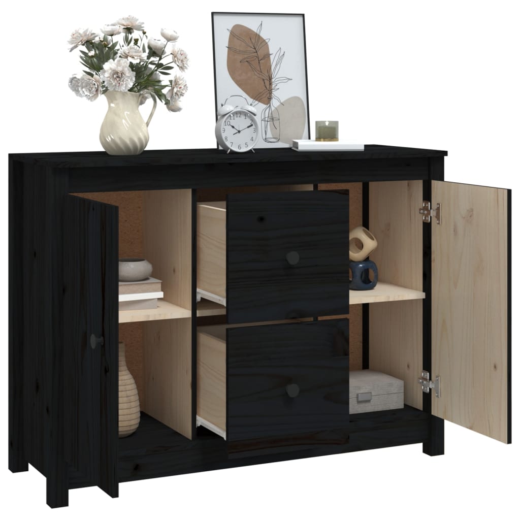 Buffet Noir 100x35x74 cm Bois massif de pin