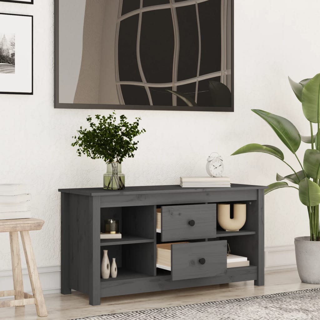 Meuble TV Gris 103x36,5x52 cm Bois de pin massif