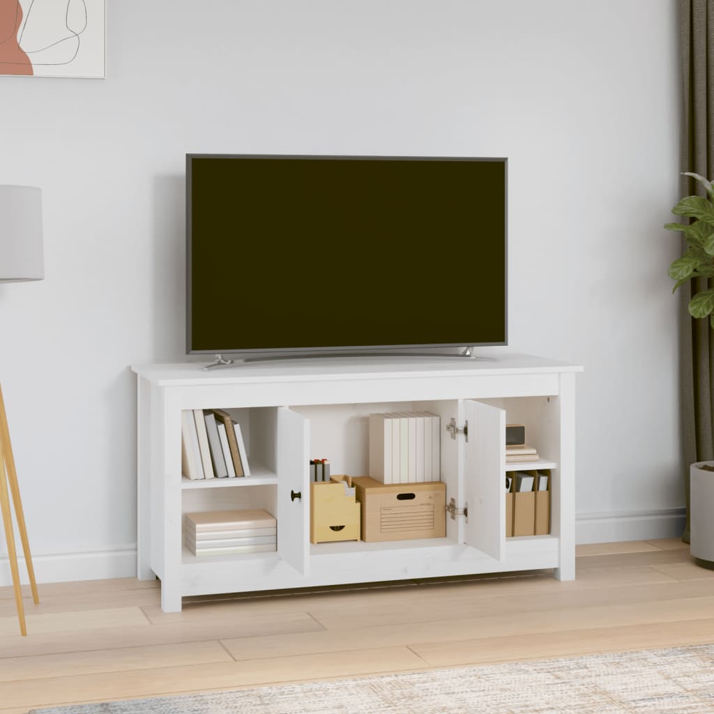 Meuble TV Blanc 103x36,5x52 cm Bois de pin massif