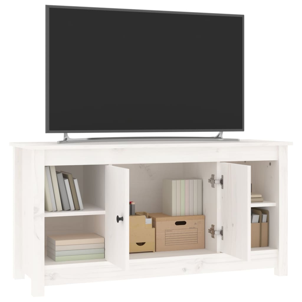 Meuble TV Blanc 103x36,5x52 cm Bois de pin massif