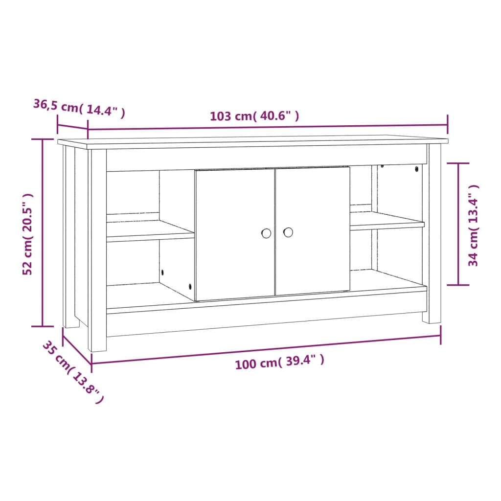 Meuble TV Blanc 103x36,5x52 cm Bois de pin massif