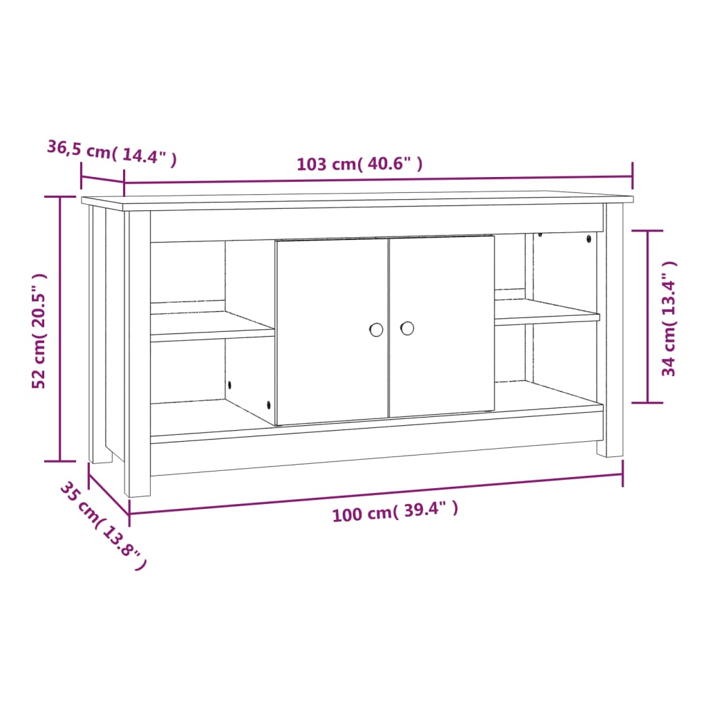 Meuble TV Gris 103x36,5x52 cm Bois de pin massif